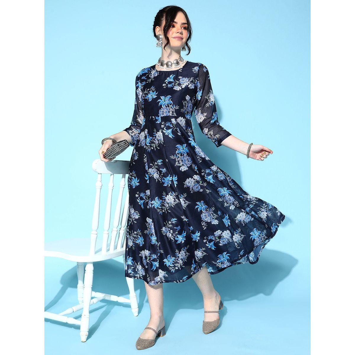 Sassafras X Styli Floral All Over Print Anarkali Midi Dress-women-clothing-dresses-image-1