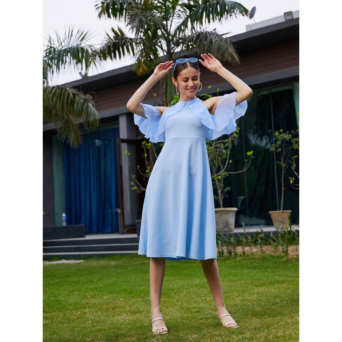 فستان ميدي بأكتاف مكشوفة وكشكش ساسافراس × ستايلي-women-clothing-dresses-image-1