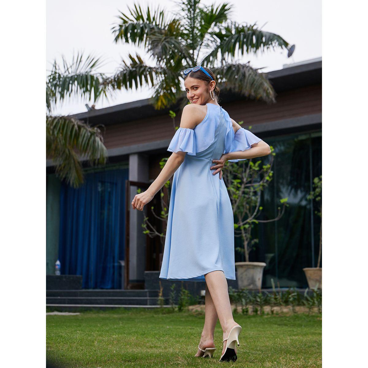 Sassafras X Styli Ruffle Detail Cold Shoulder Sleeves Midi Dress-women-clothing-dresses-image-4
