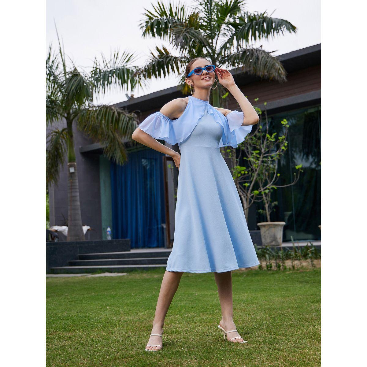 Sassafras X Styli Ruffle Detail Cold Shoulder Sleeves Midi Dress-women-clothing-dresses-image-5