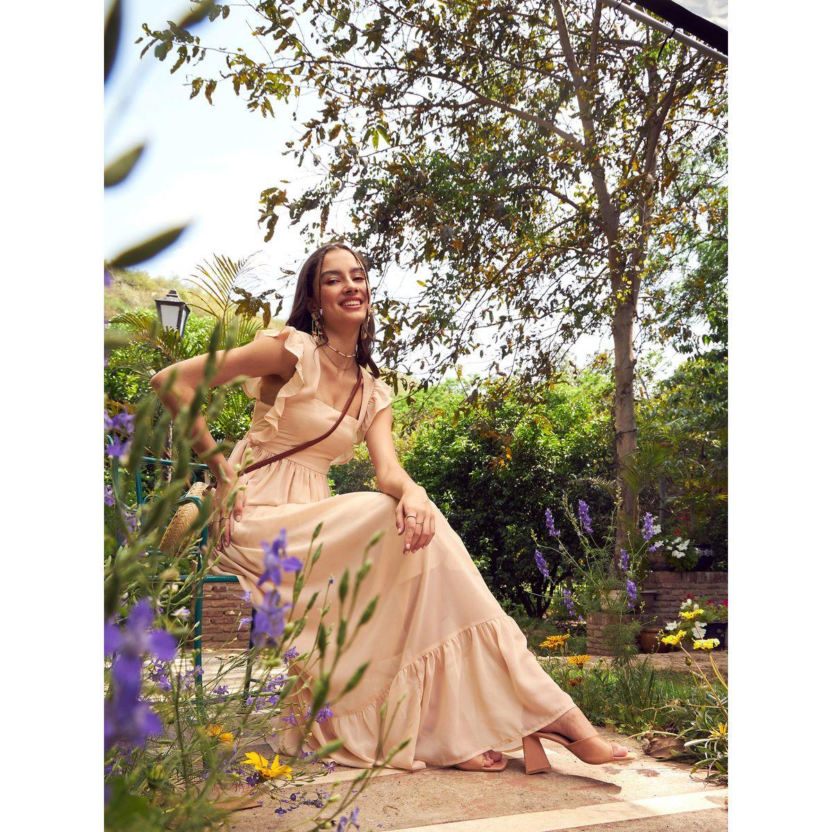 Sassafras X Styli Ruffle Detail Square Neck Back Tie Up Maxi Dress-women-clothing-dresses-image-2