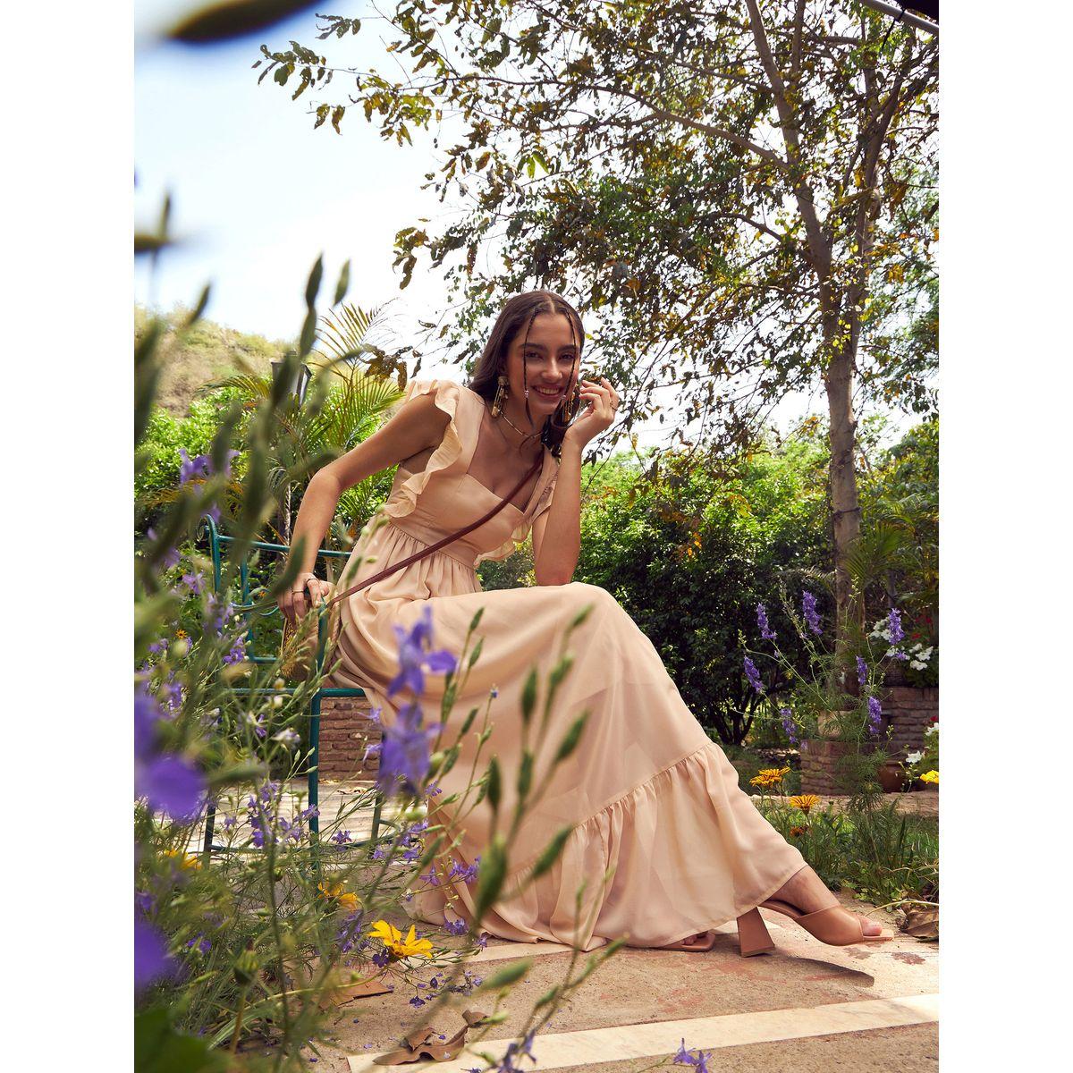 Sassafras X Styli Ruffle Detail Square Neck Back Tie Up Maxi Dress-women-clothing-dresses-image-6