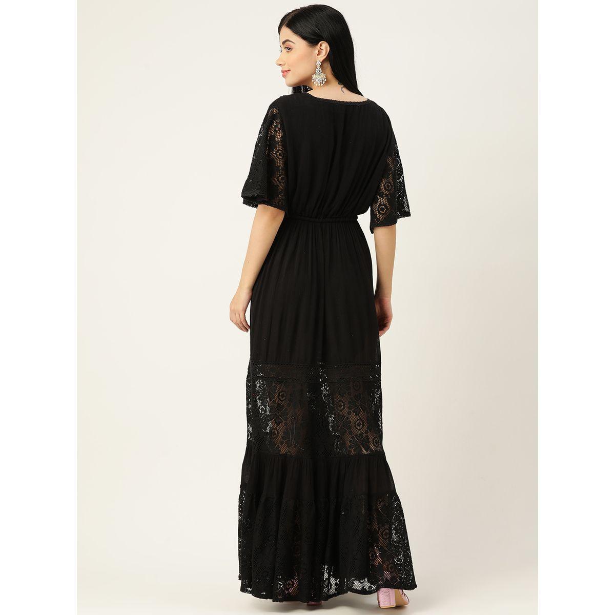Sanskrutihomes X Styli Embroidered Lace Detail A-Line Maxi Dress with Side Slt-women-clothing-dresses-image-4