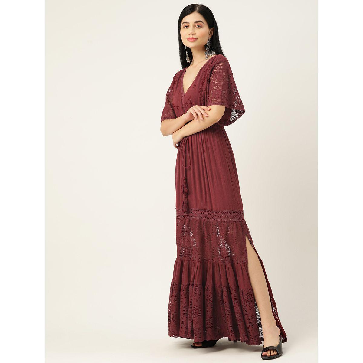 Sanskrutihomes X Styli Embroidered Lace Detail A-Line Maxi Dress with Side Slt-women-clothing-dresses-image-2