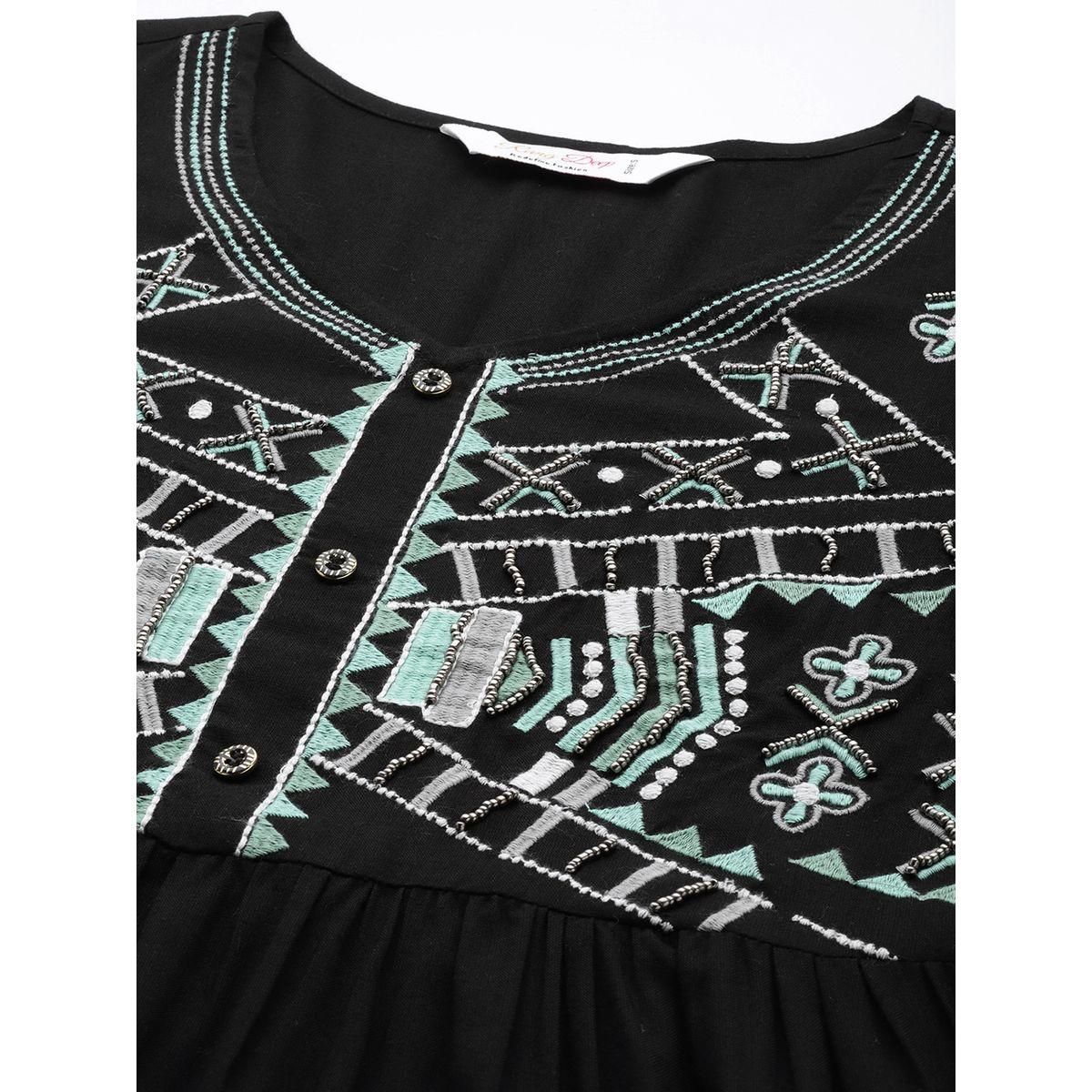 Sanskrutihomes X Styli Aztec Embroidered Button Detail A-Line Maxi Dress-women-clothing-dresses-image-5