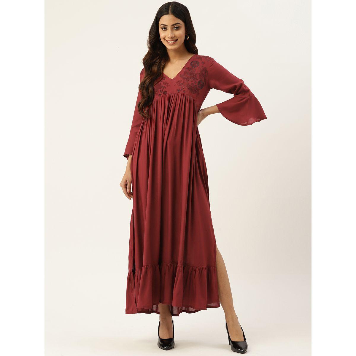 Sanskrutihomes X Styli Floral Embroidered Tiered Maxi Dress with Side Slit-women-clothing-dresses-image-1