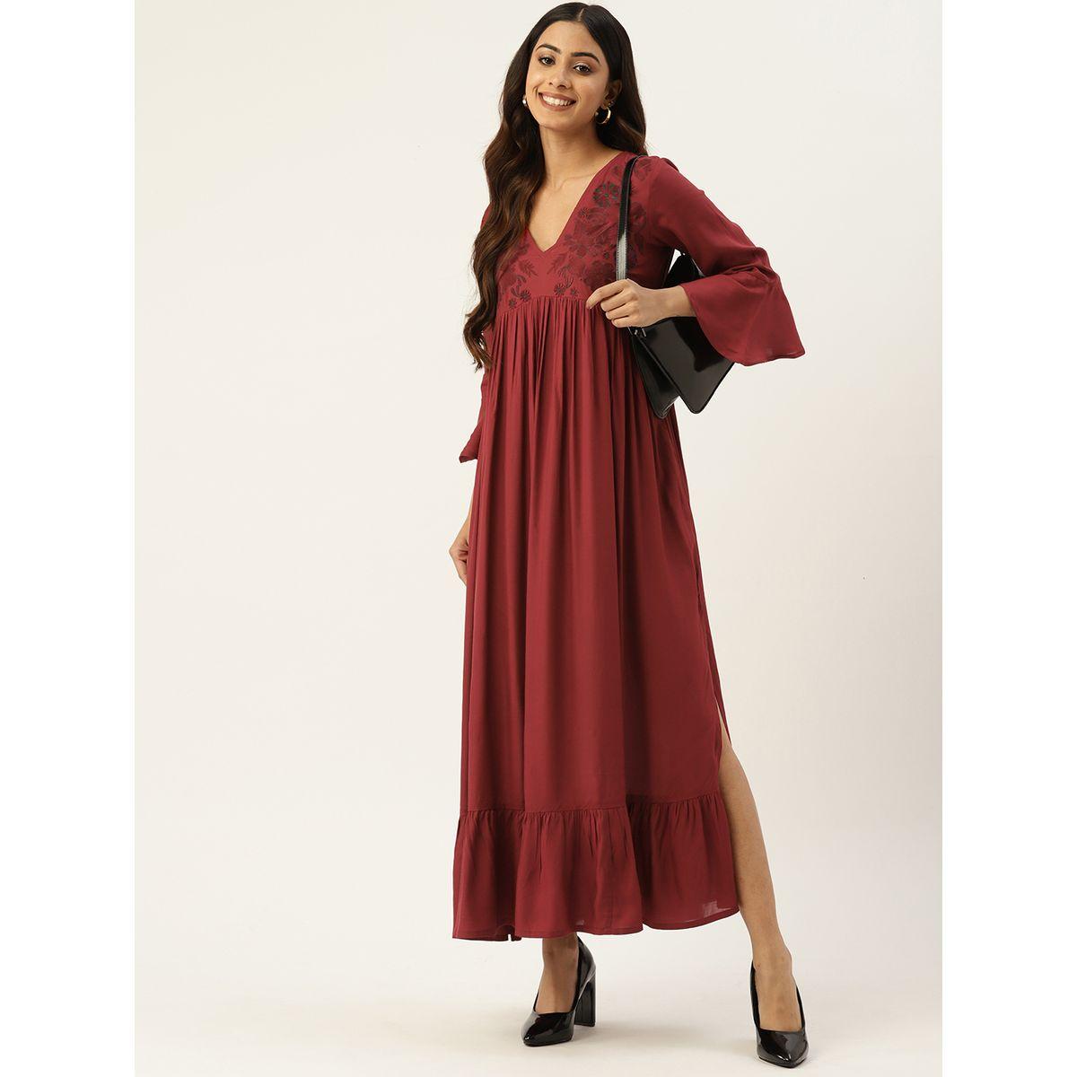 Sanskrutihomes X Styli Floral Embroidered Tiered Maxi Dress with Side Slit-women-clothing-dresses-image-2