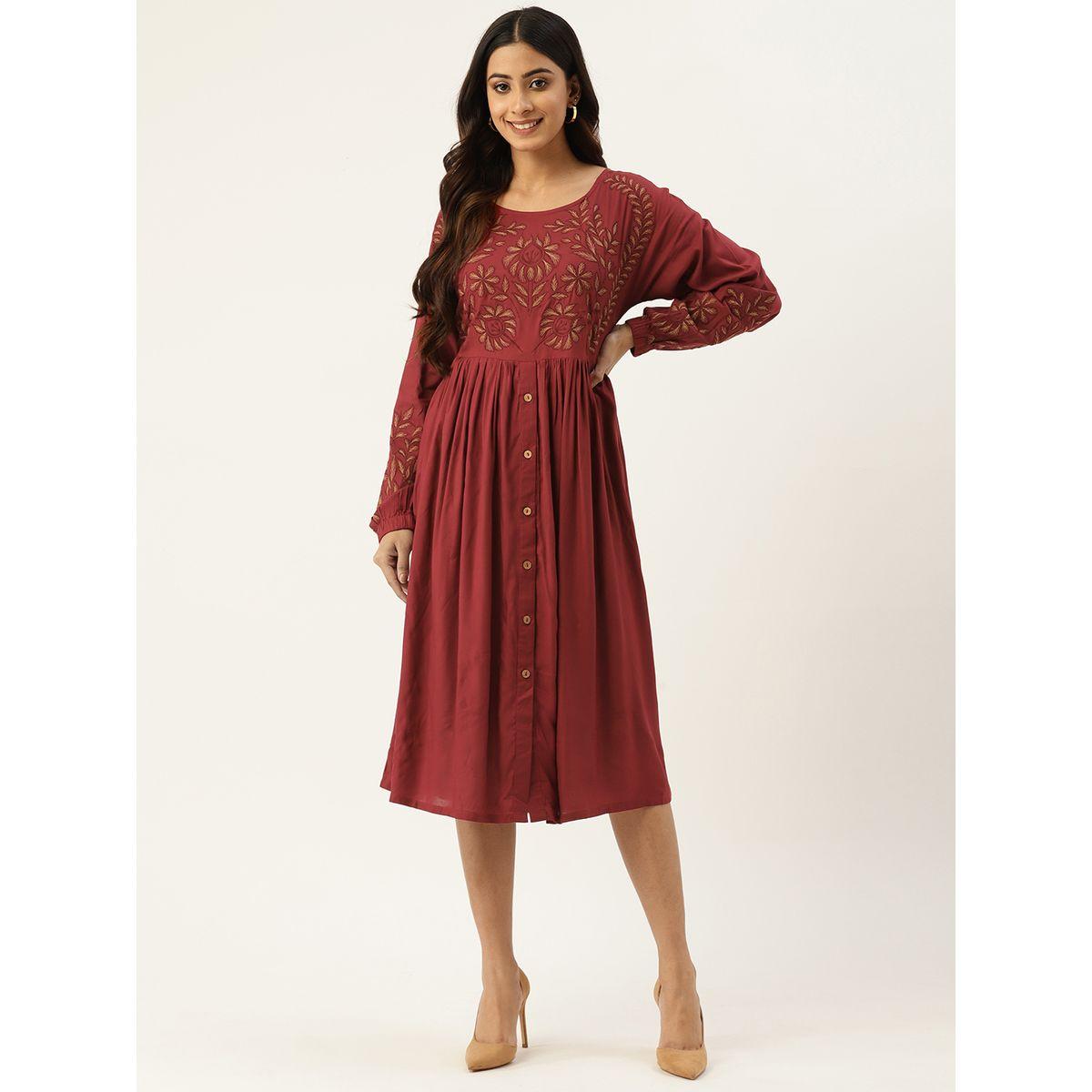 Sanskrutihomes X Styli  Floral Embroidered Placket Detail Midi Dress-women-clothing-dresses-image-1