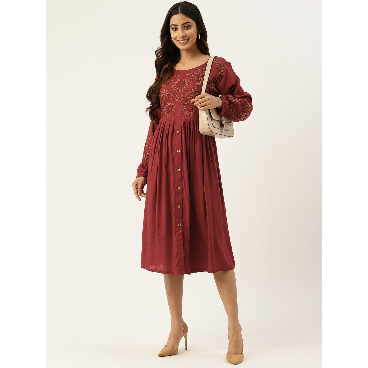 Sanskrutihomes X Styli  Floral Embroidered Placket Detail Midi Dress-women-clothing-dresses-image-2