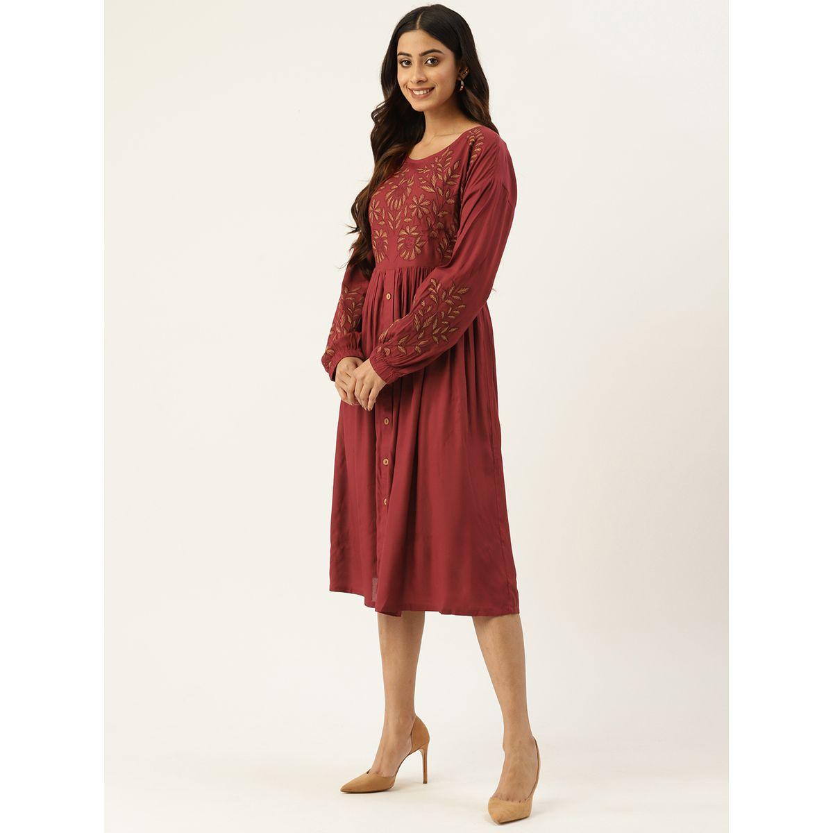 Sanskrutihomes X Styli  Floral Embroidered Placket Detail Midi Dress-women-clothing-dresses-image-3