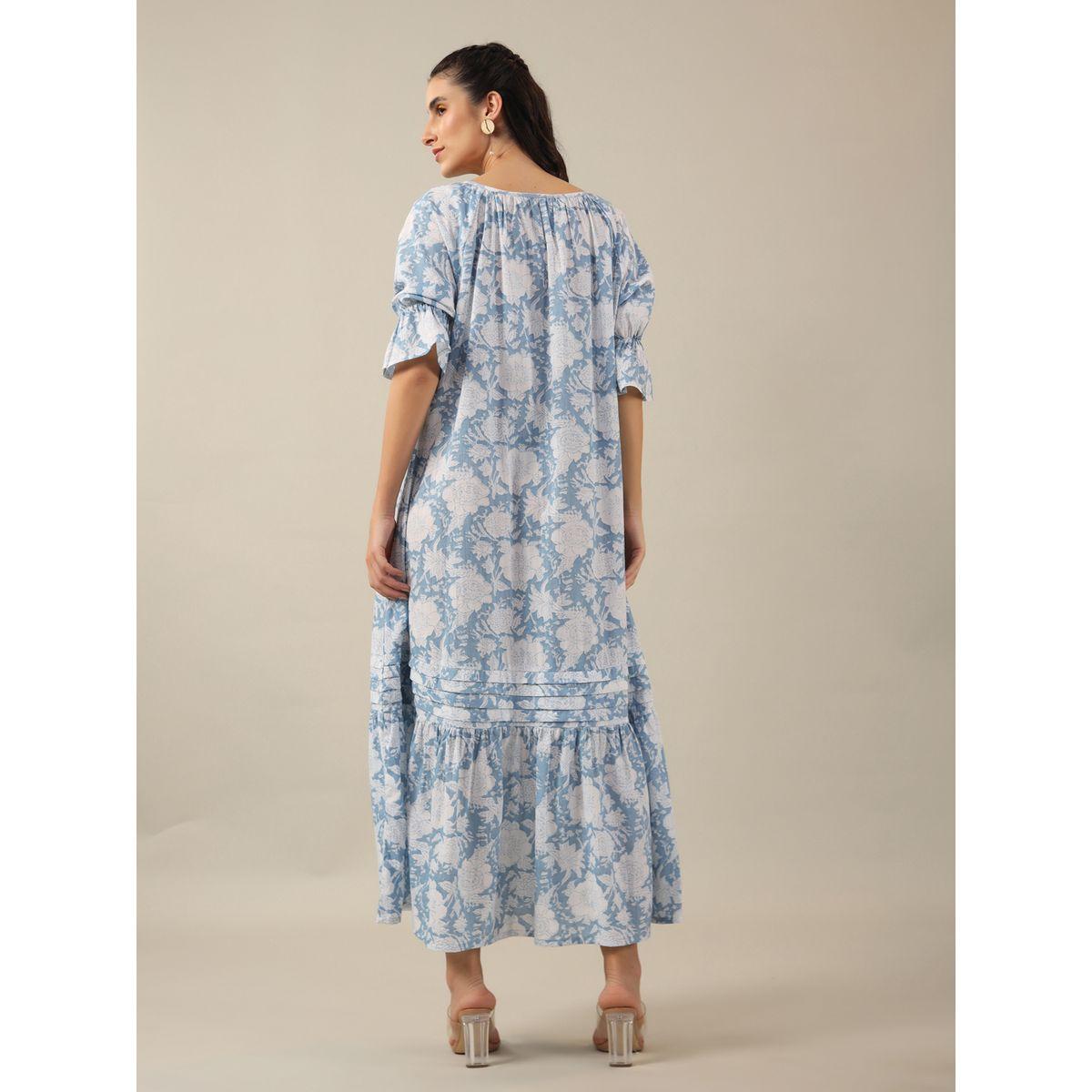 فستان طويل مطبع بزهور مع ياقة بأربطة سانسكريتي هومز × ستايلي-women-clothing-dresses-image-3