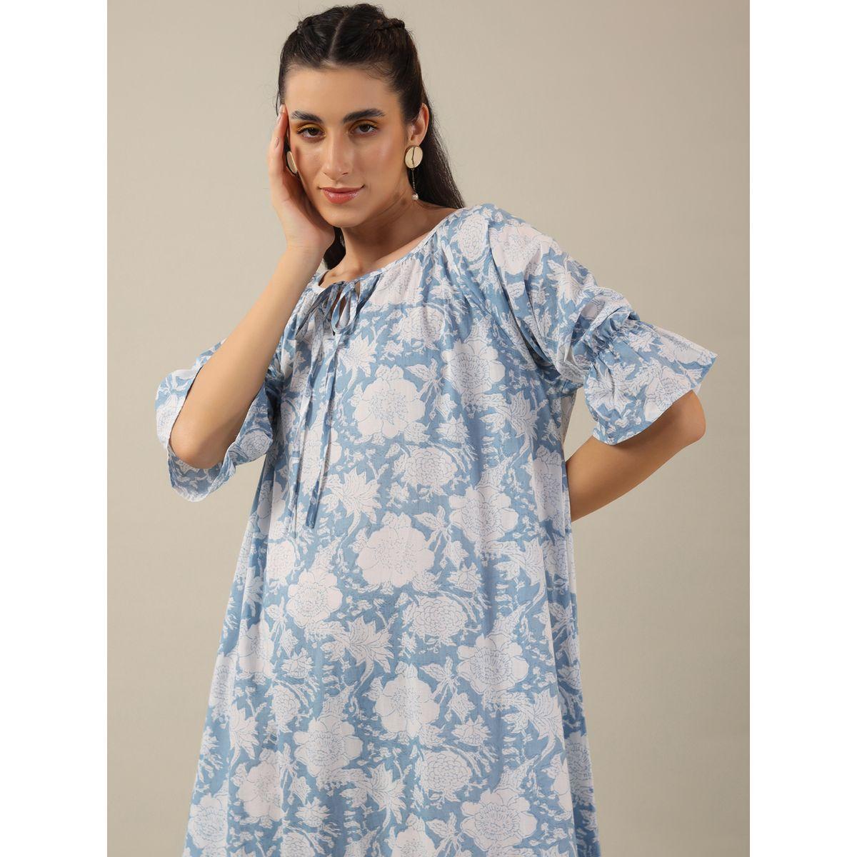 فستان طويل مطبع بزهور مع ياقة بأربطة سانسكريتي هومز × ستايلي-women-clothing-dresses-image-4