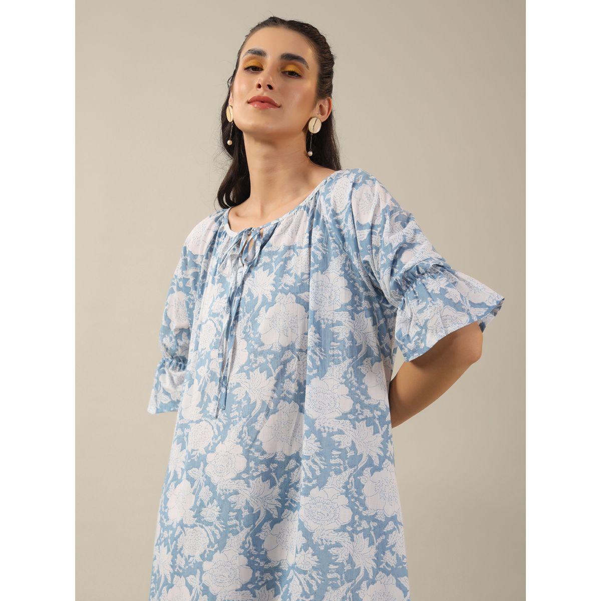 فستان طويل مطبع بزهور مع ياقة بأربطة سانسكريتي هومز × ستايلي-women-clothing-dresses-image-5