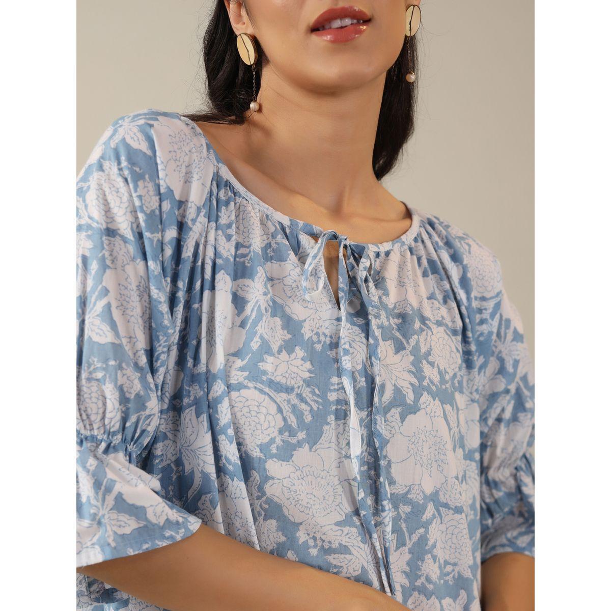 فستان طويل مطبع بزهور مع ياقة بأربطة سانسكريتي هومز × ستايلي-women-clothing-dresses-image-6