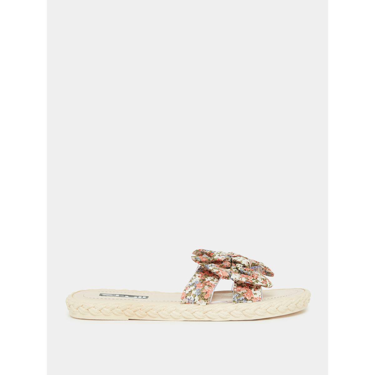 Styli Printed Bow Detail Slide Sandals-women-shoes-flipflopsandslides-image-2