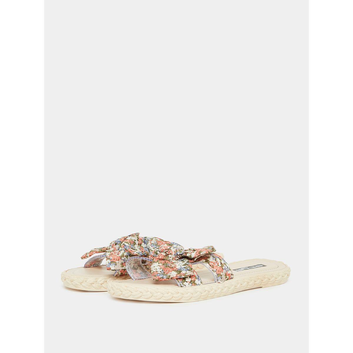 Styli Printed Bow Detail Slide Sandals-women-shoes-flipflopsandslides-image-3
