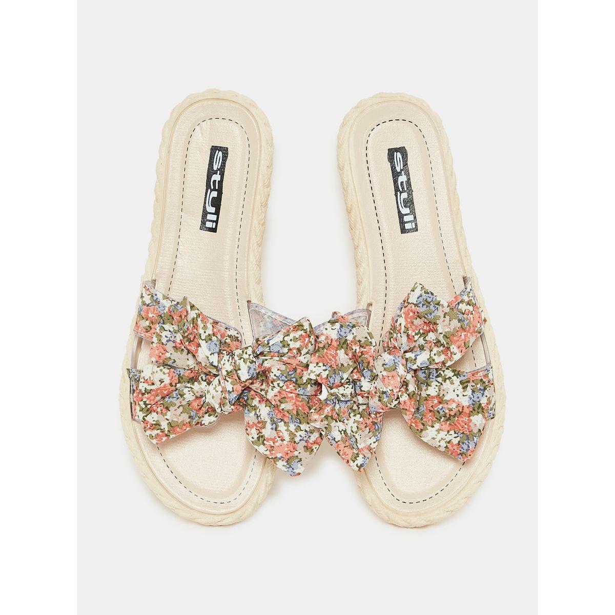 Styli Printed Bow Detail Slide Sandals-women-shoes-flipflopsandslides-image-6