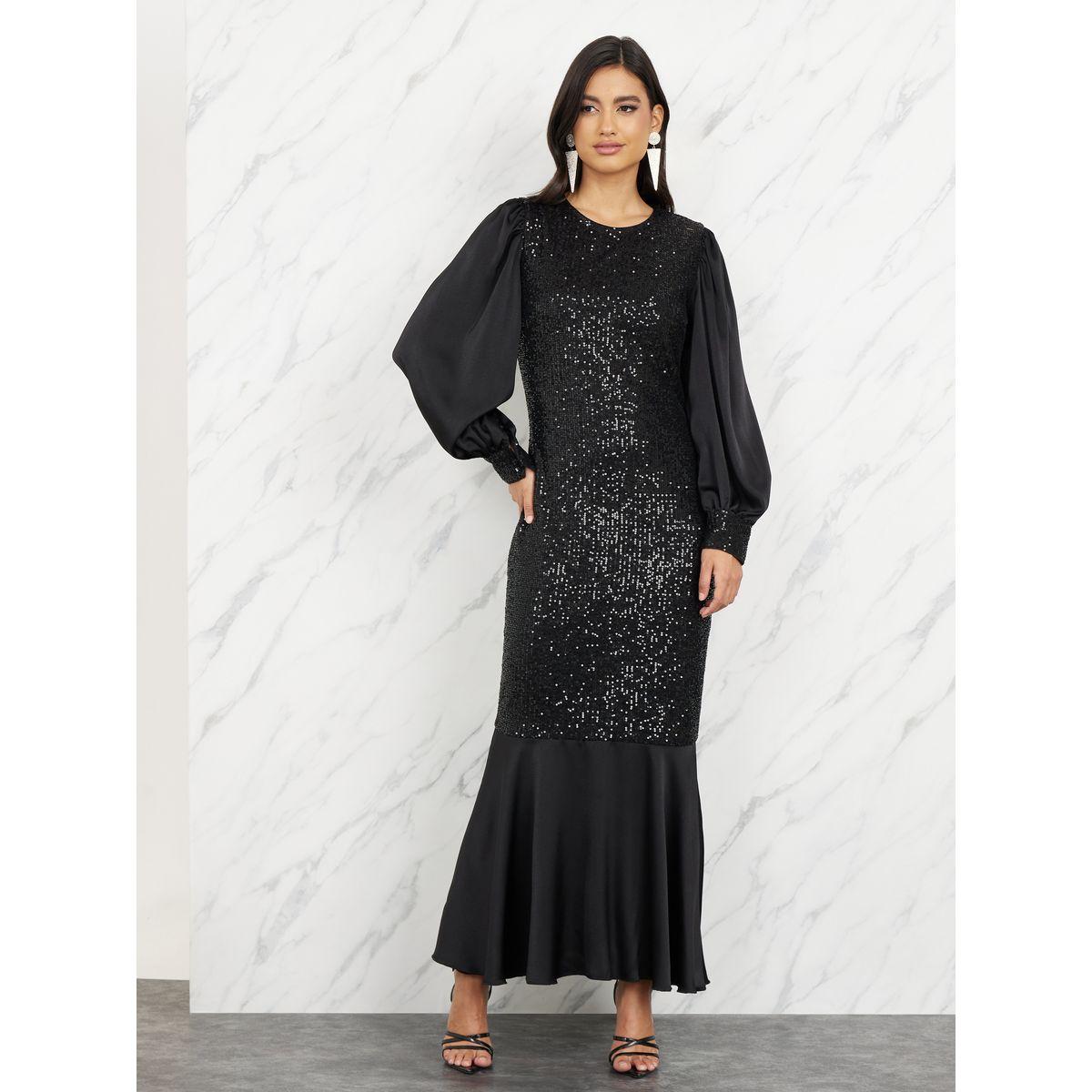 Styli Sequin Detail Balloon Sleeves Mermaid Dress-women-clothing-dresses-image-1