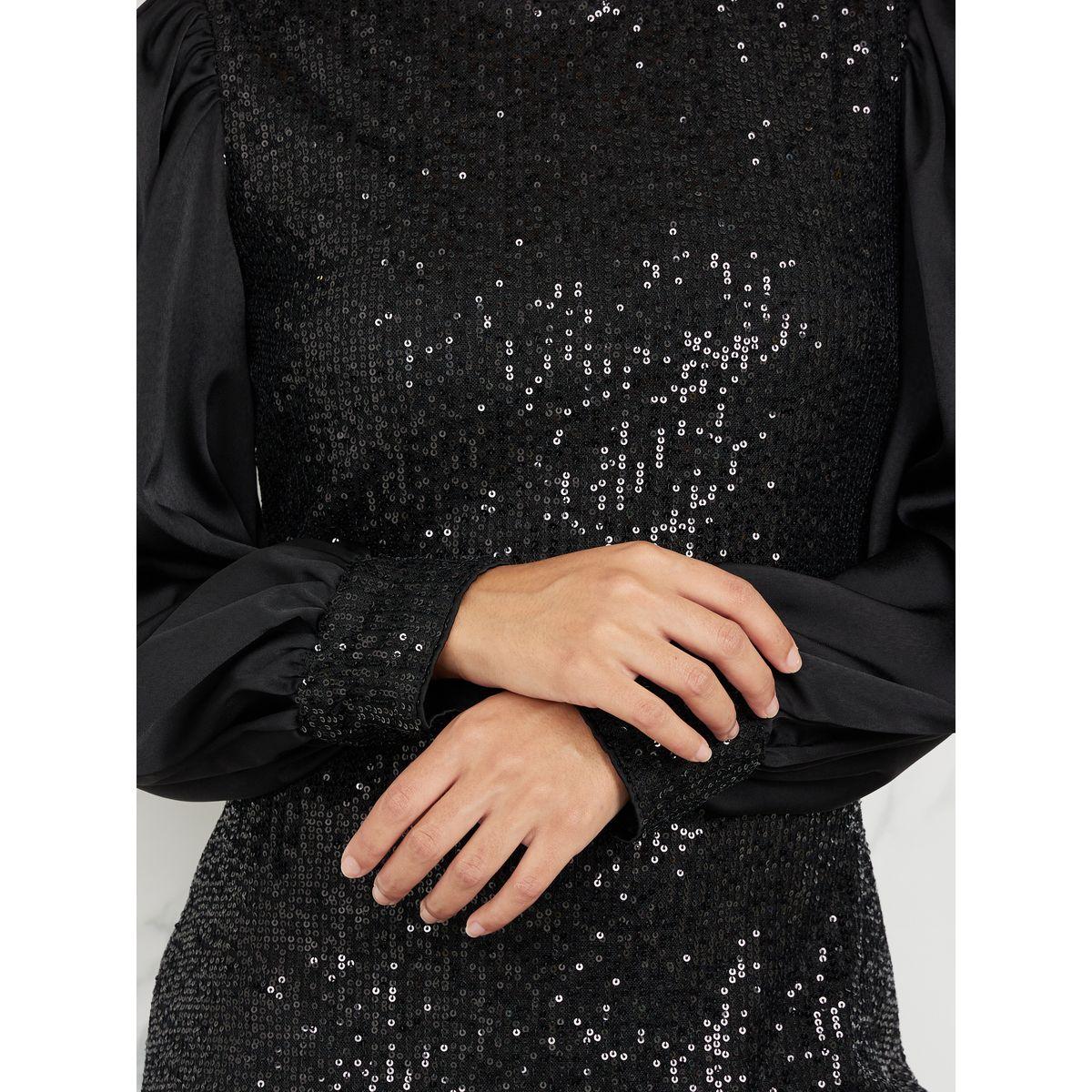 Styli Sequin Detail Balloon Sleeves Mermaid Dress-women-clothing-dresses-image-3