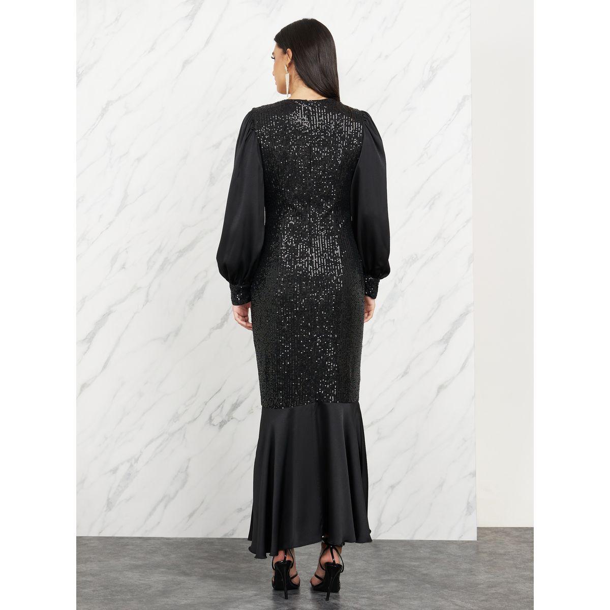 Styli Sequin Detail Balloon Sleeves Mermaid Dress-women-clothing-dresses-image-4