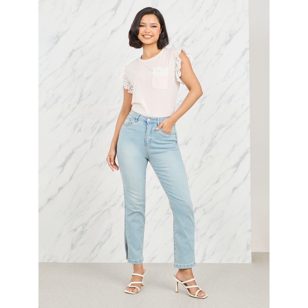 Styli Contrast Lace Trim Pocket Detail Top-women-clothing-shirtsandblouses-blouses-image-2