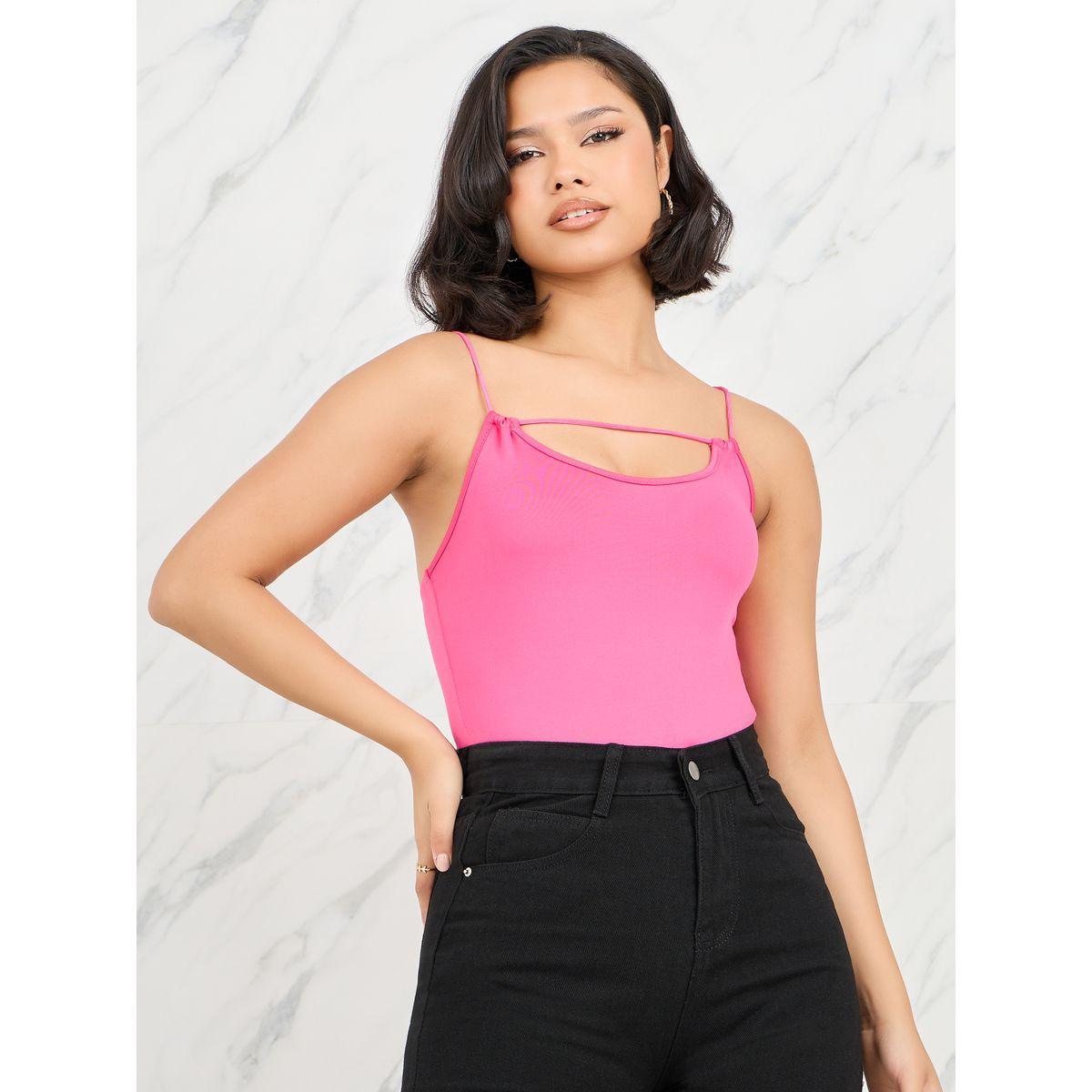 Styli Solid Keyhole Neck Cami Bodysuit-women-clothing-tshirts-image-2