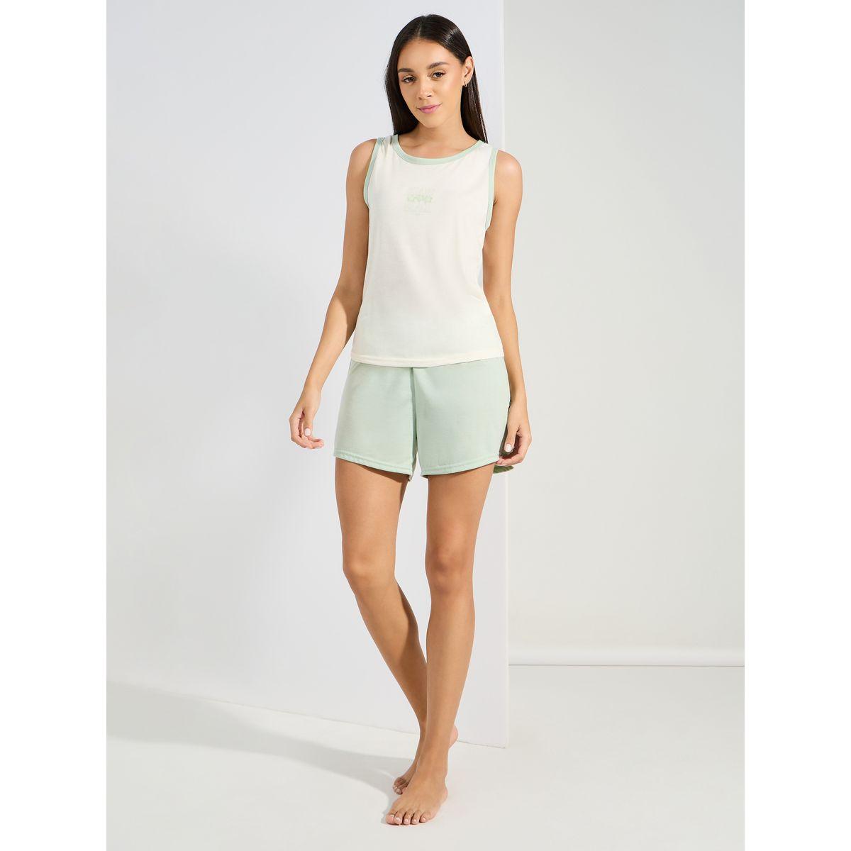 مجموعة من شورت مع فيست بطبعة جرافيك-women-clothing-nightwear-pyjamas-shortsets-image-2