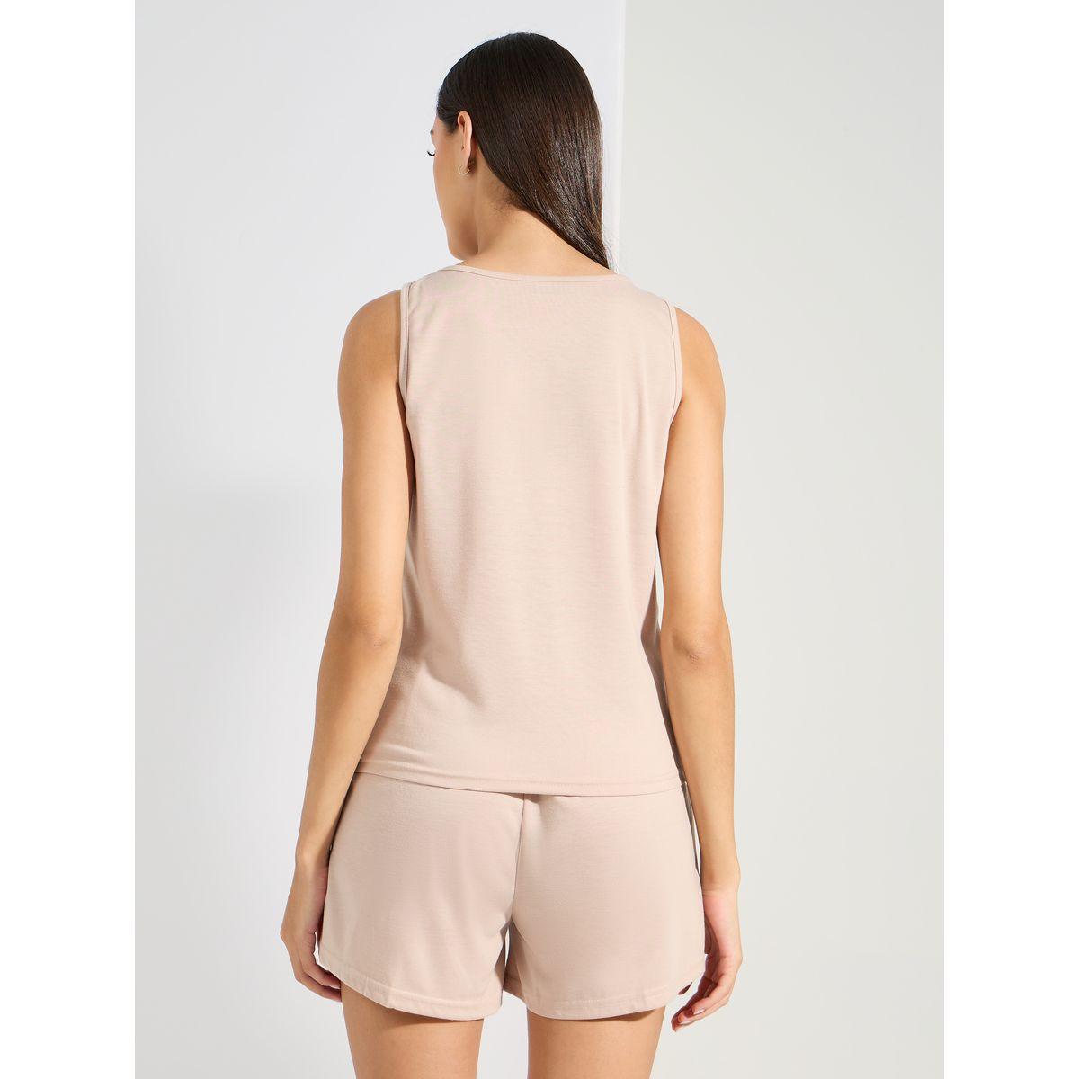 مجموعة من شورت مع فيست بطبعة كتابة-women-clothing-nightwear-pyjamas-shortsets-image-6