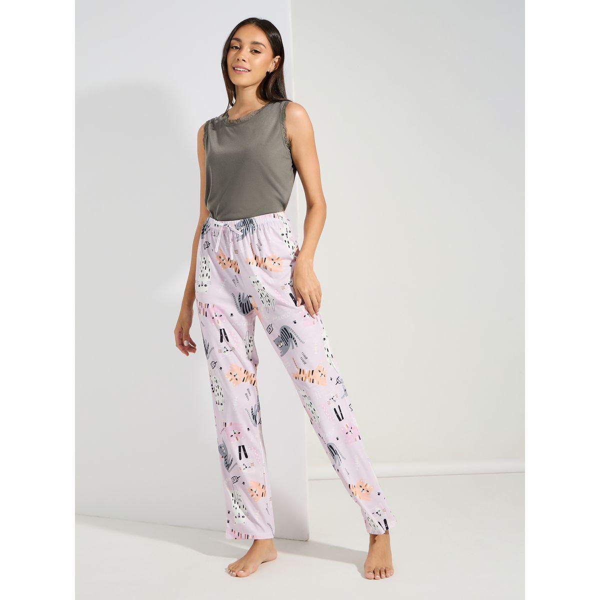 Styli Unwind Lace Trim Vest & AOP Cats Pyjama Set-women-clothing-nightwear-pyjamas-longsets-image-6