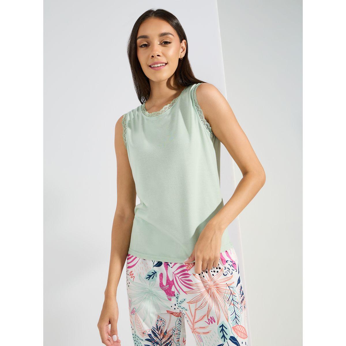 Styli Unwind Lace Trim Vest & Tropical Print Pyjama Set-women-clothing-nightwear-pyjamas-longsets-image-2