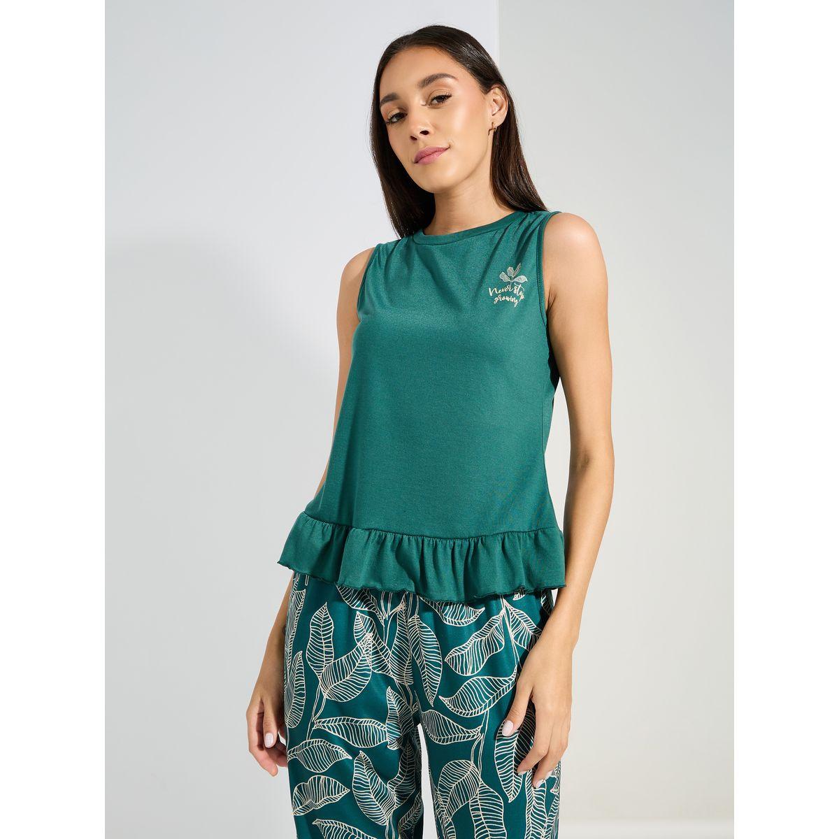 Styli Unwind Ruffle Hem Graphic Vest & Palm Print Pyjama Set-women-clothing-nightwear-pyjamas-longsets-image-2