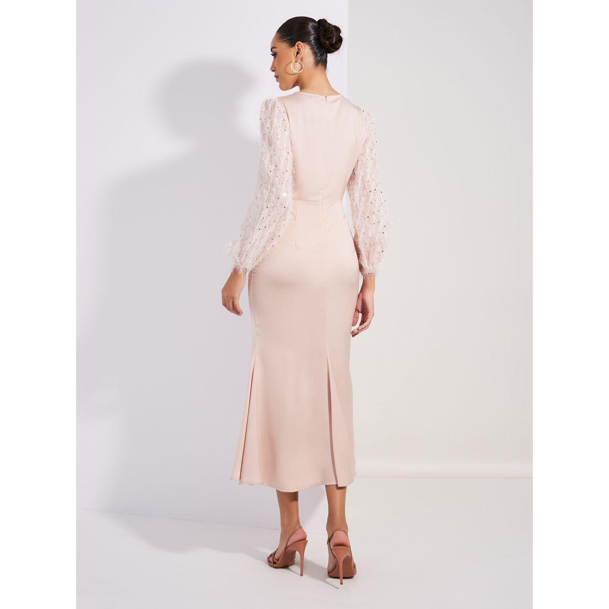 Styli Limited Satin Embellished Sleeves Round Neck Maxi Dress-women-clothing-dresses-image-4
