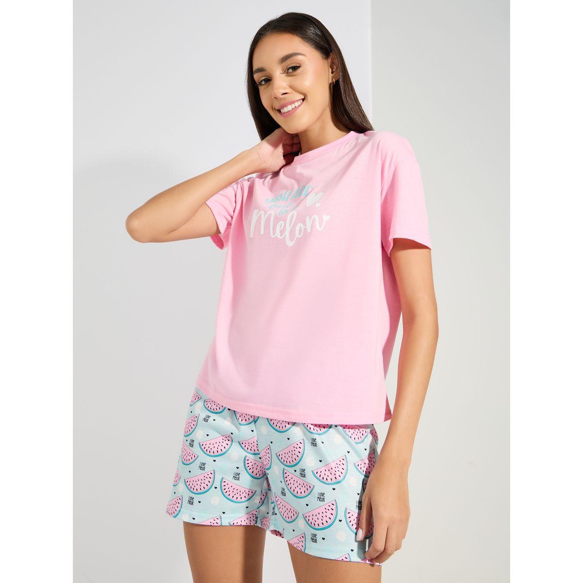 Styli Unwind One In A Melon Graphic Drop Shoulder T-Shirt & Shorts Set-women-clothing-nightwear-pyjamas-shortsets-image-1
