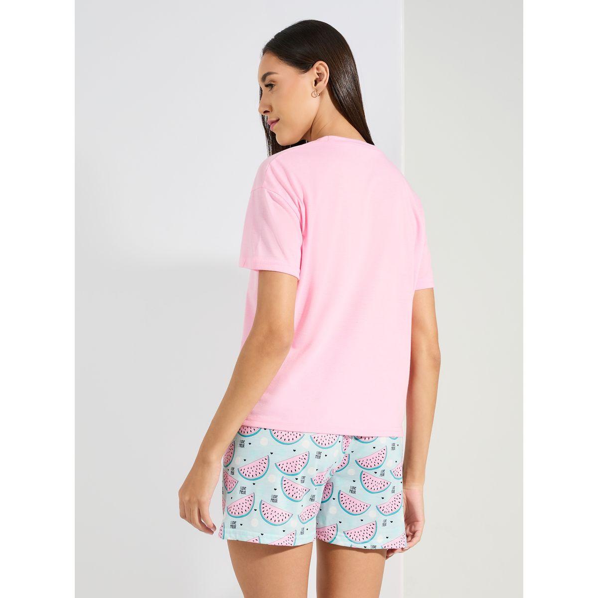 Styli Unwind One In A Melon Graphic Drop Shoulder T-Shirt & Shorts Set-women-clothing-nightwear-pyjamas-shortsets-image-6