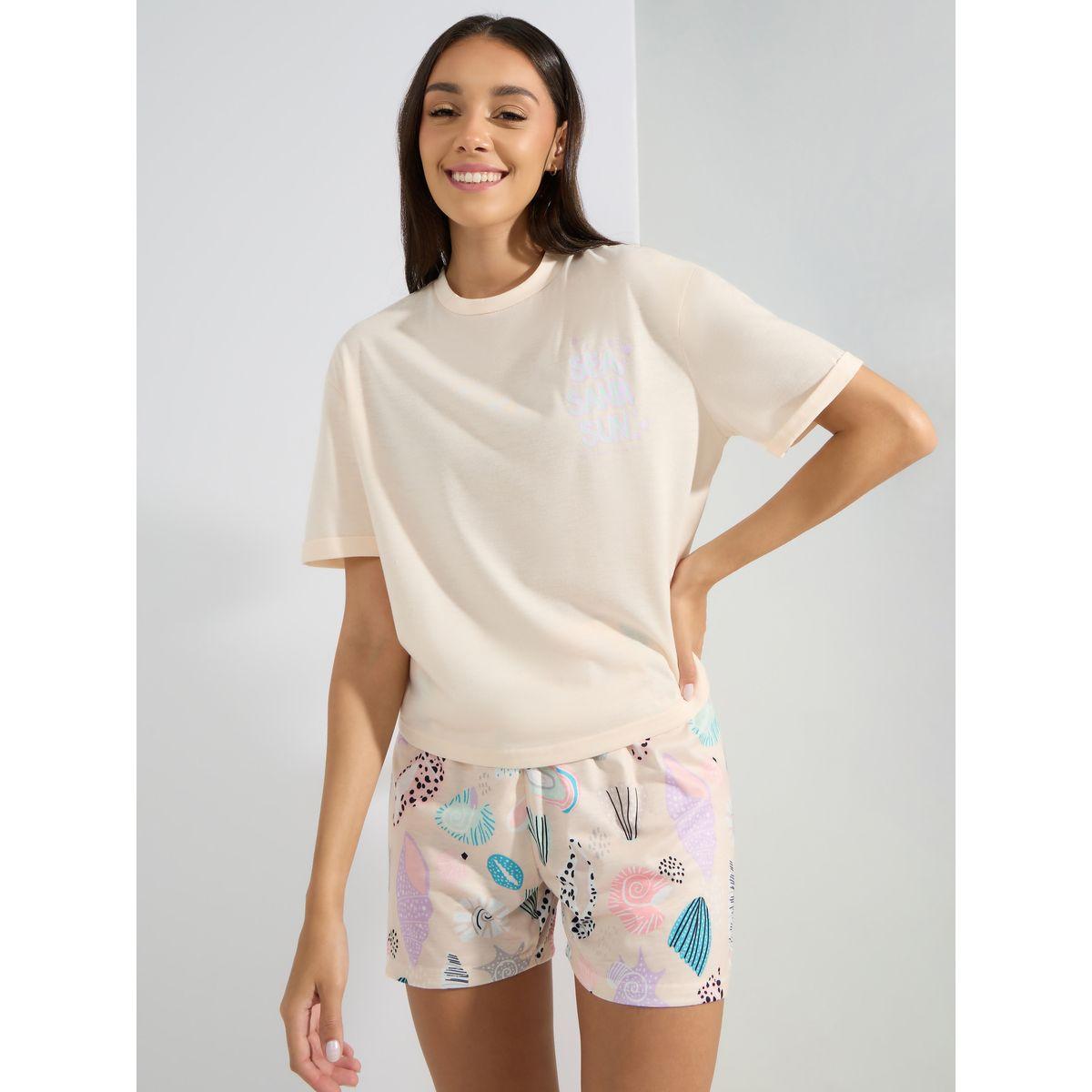 مجموعة من شورت وتيشيرت باكتاف منخفضة-women-clothing-nightwear-pyjamas-shortsets-image-1