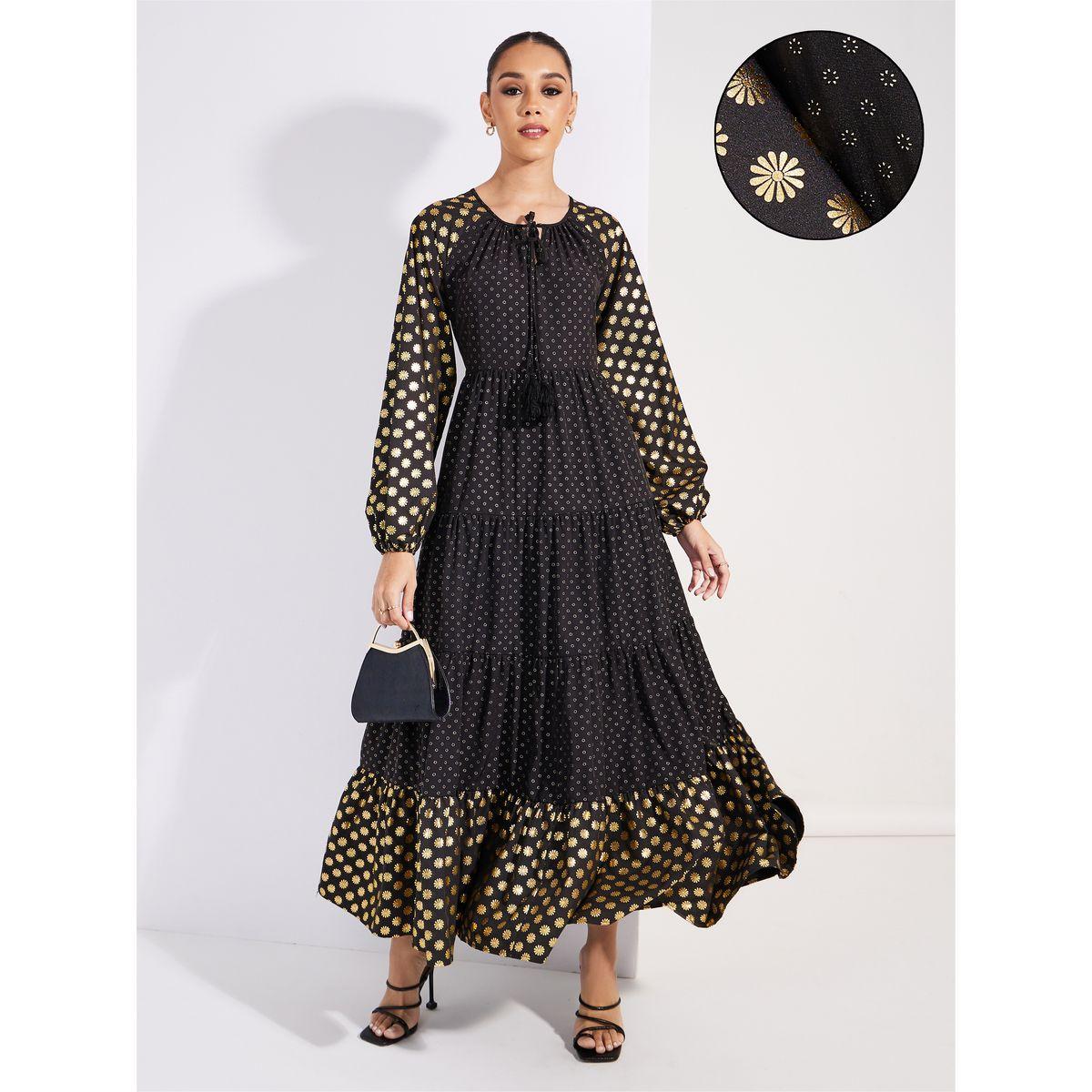 فستان ماكسي بطبعة رقائق من ستيلي ليميتد مع تفاصيل شرابات-women-clothing-dresses-image-1