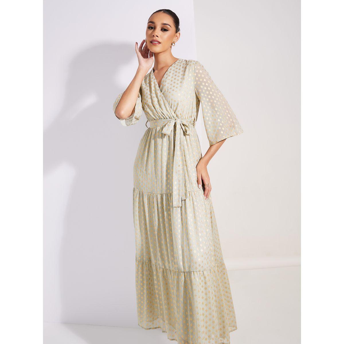 Styli Limited Lurex Foil Print Wrap Front Tiered Maxi Dress-women-clothing-dresses-image-3