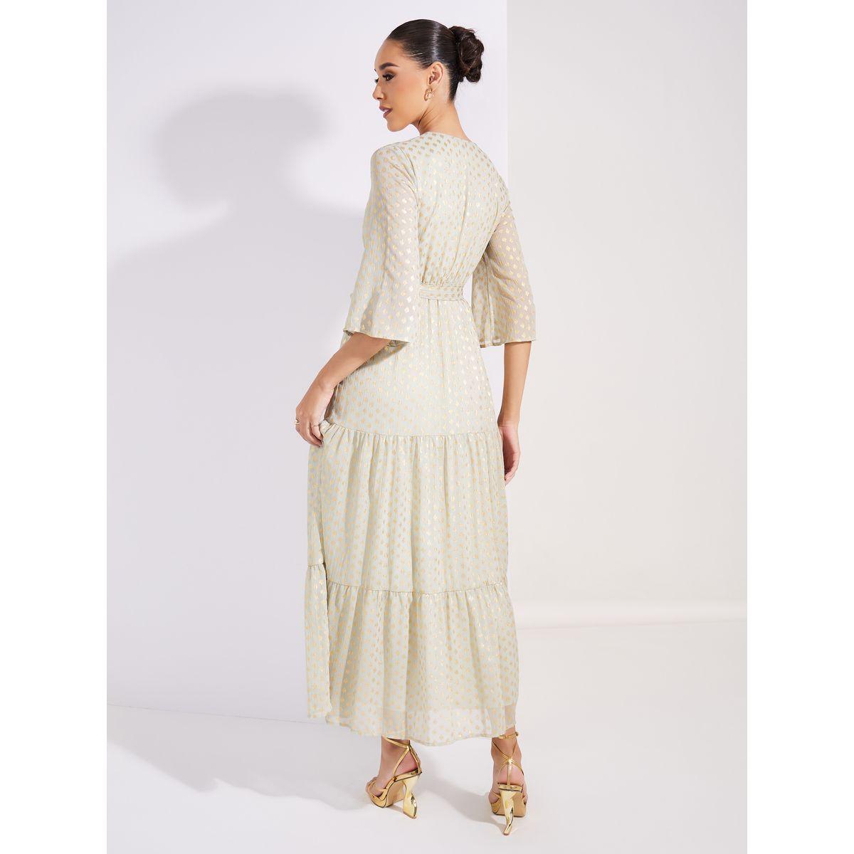 Styli Limited Lurex Foil Print Wrap Front Tiered Maxi Dress-women-clothing-dresses-image-5