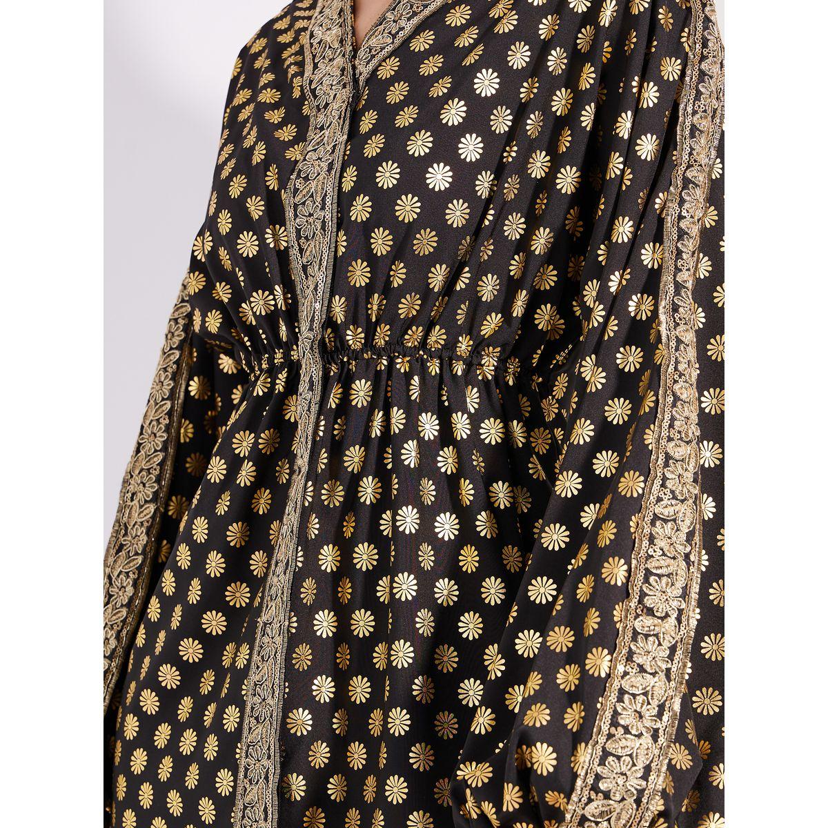Styli Limited Foil Print Lace Detail Maxi Dress with Volume Sleeves-women-clothing-dresses-image-3