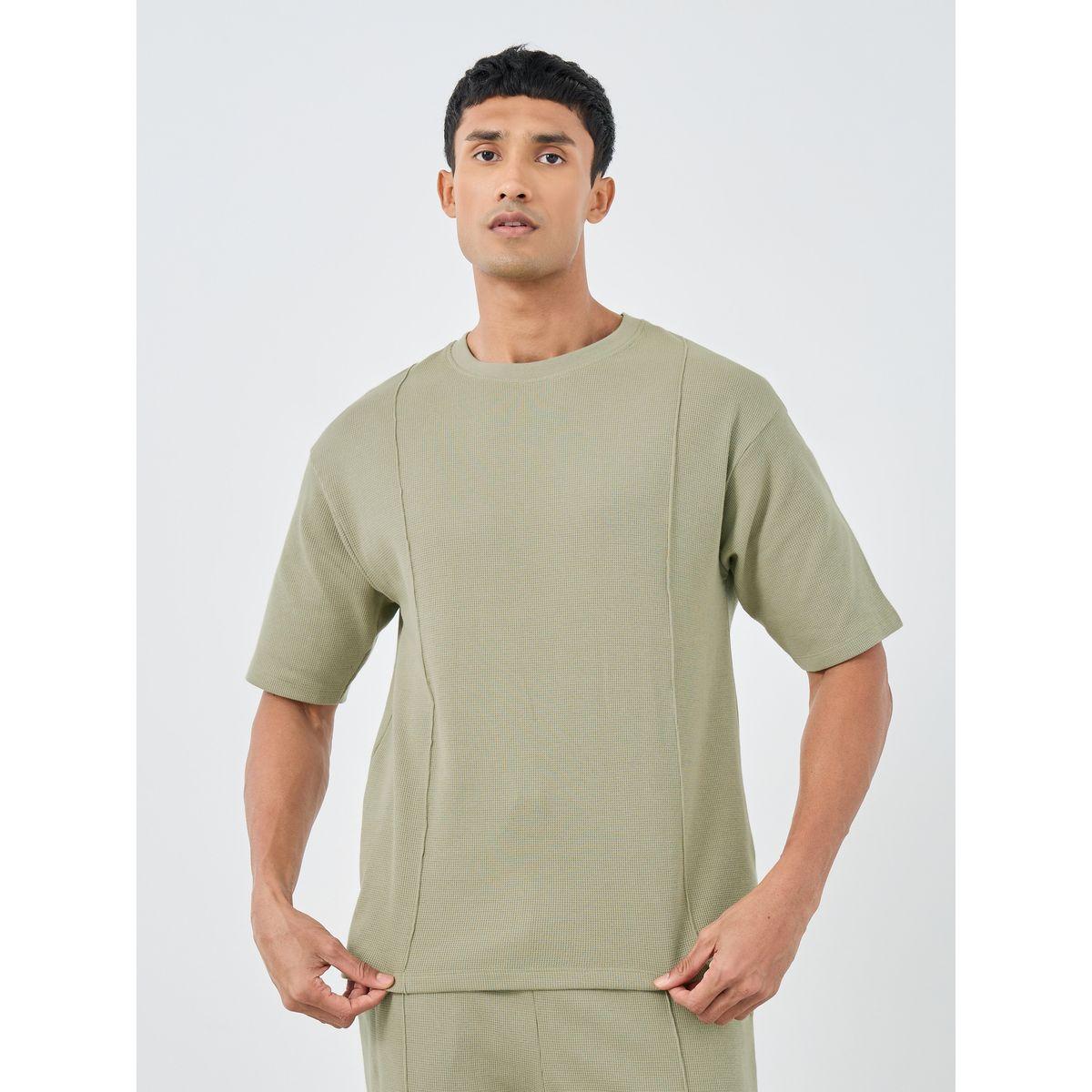 Styli Waffle Knit Oversized T-Shirt and Pintuck Detail Joggers Co-Ords-men-clothing-coordsets-image-2