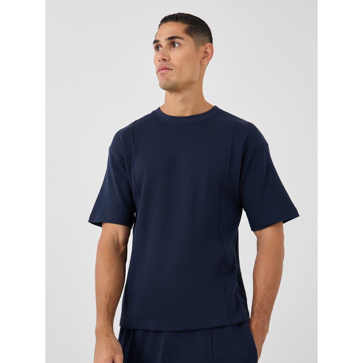 طقم منسق من جوغر وتيشيرت فضفاض محبوك بنمط وافل-men-clothing-coordsets-image-2