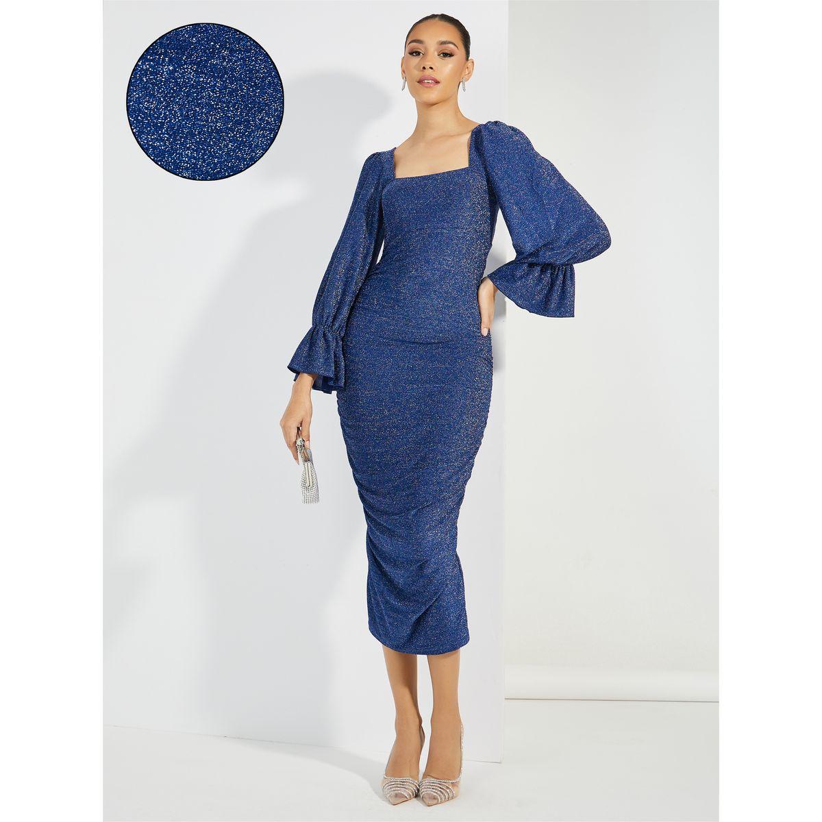 Styli Limited Glitter Look Ruched Detail Bodycon Midi Dress-women-clothing-dresses-image-1