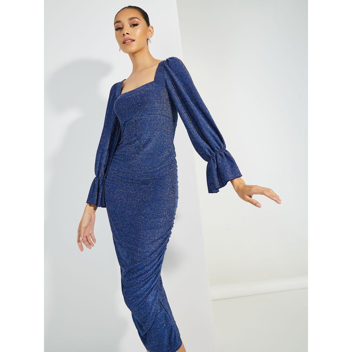 Styli Limited Glitter Look Ruched Detail Bodycon Midi Dress-women-clothing-dresses-image-2