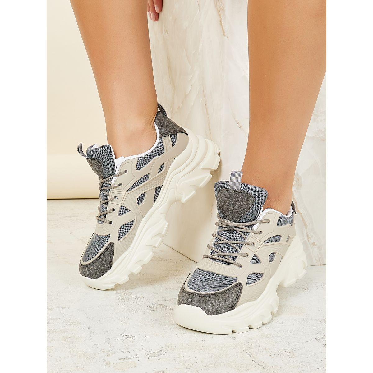 Styli Textured Chunky Lace Up Sneakers-women-shoes-sneakers-image-1