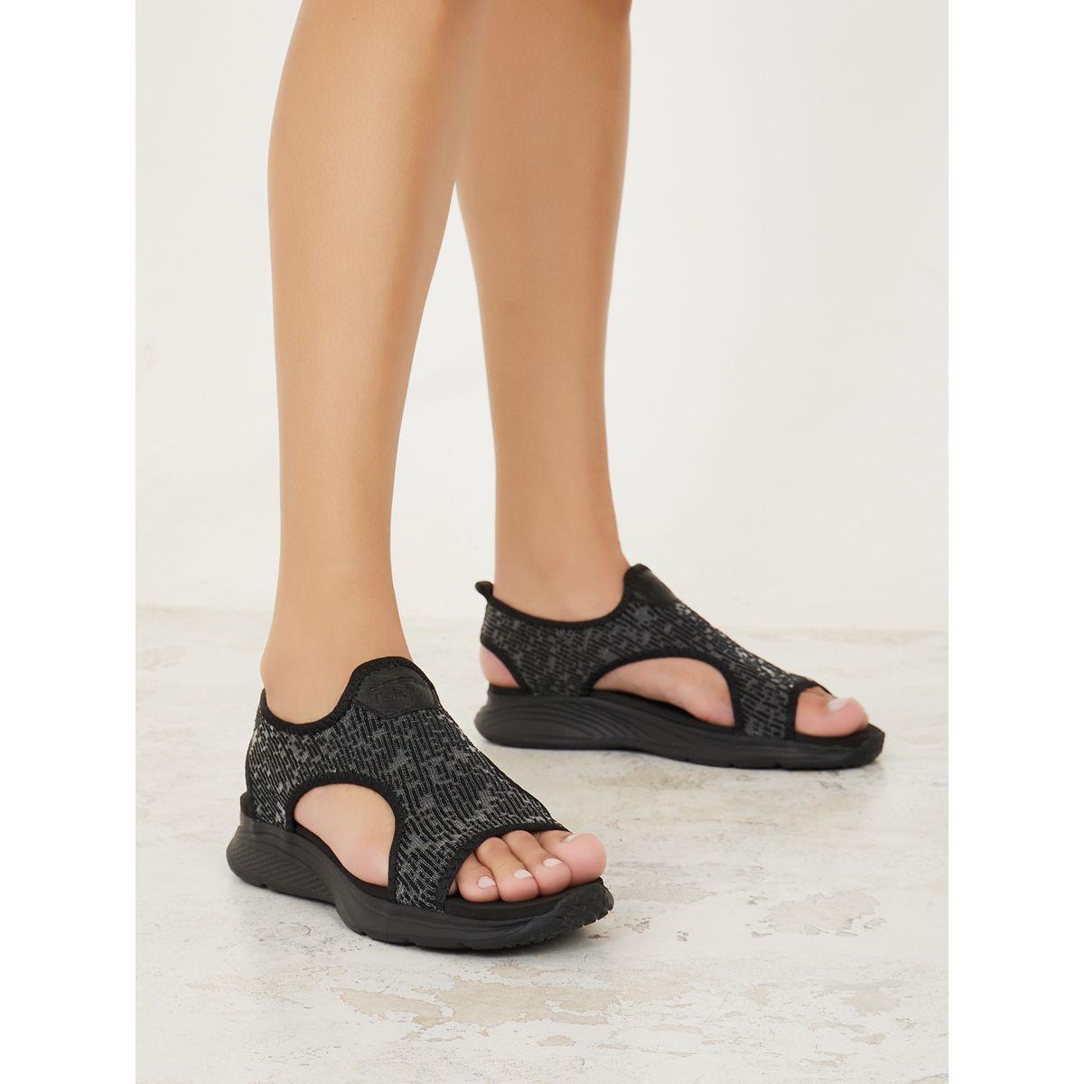 Styli Textured Open Toe Comfort Slingback Flat Sandals-women-shoes-sandals-flats-image-1