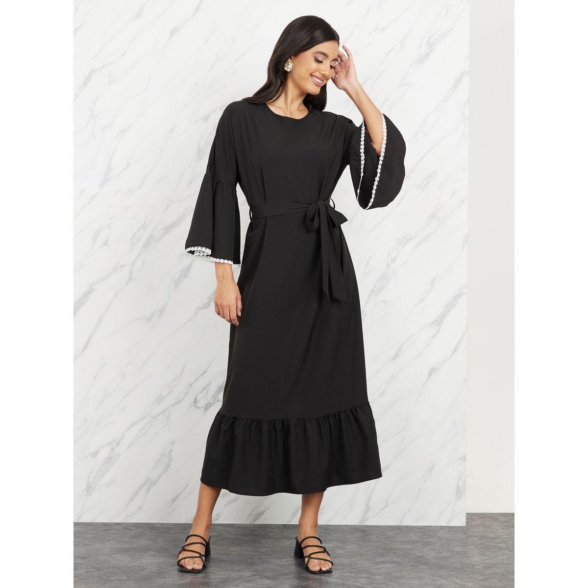 فستان ميدي بتفاصيل دانتيل متباينة-women-clothing-dresses-image-1