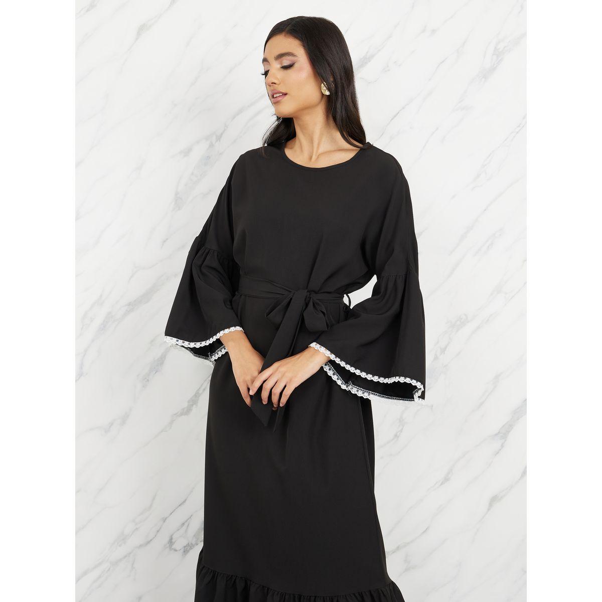 Styli Contrast Lace Trim A-Line Midi Dress-women-clothing-dresses-image-2