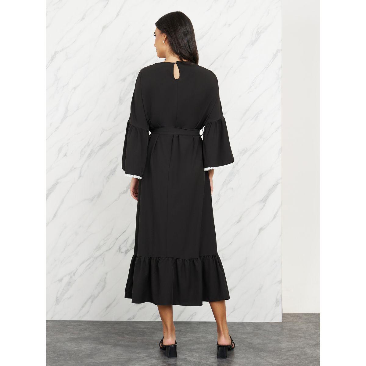 Styli Contrast Lace Trim A-Line Midi Dress-women-clothing-dresses-image-4