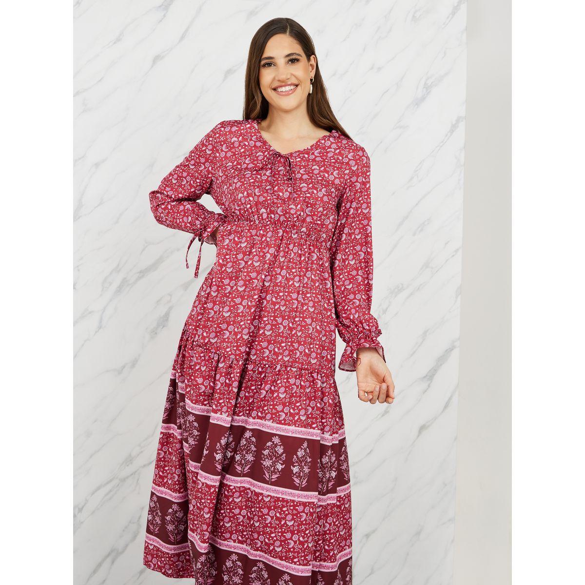 فستان طويل بطبعة بوهيمية مع زهور-women-clothing-dresses-image-2