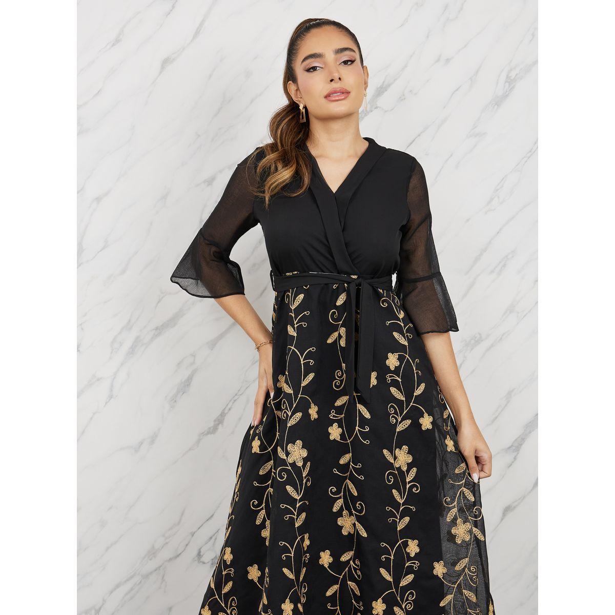فستان ميدي بياقة وتفاصيل مُطرّزة بخيوط-women-clothing-dresses-image-2